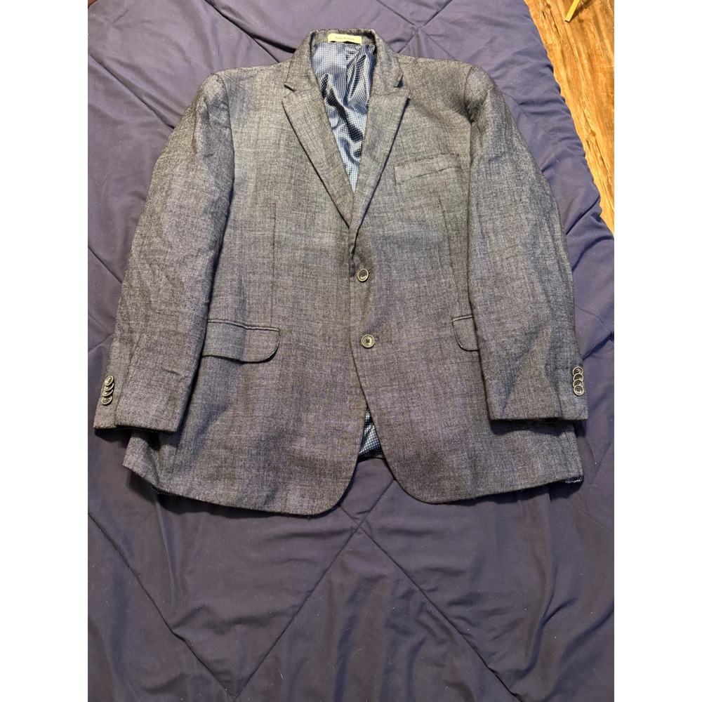 Joseph Abboud Mens 48R Tailored Fit Linen Wool Blazer Blue Gray‎ Sport Coat